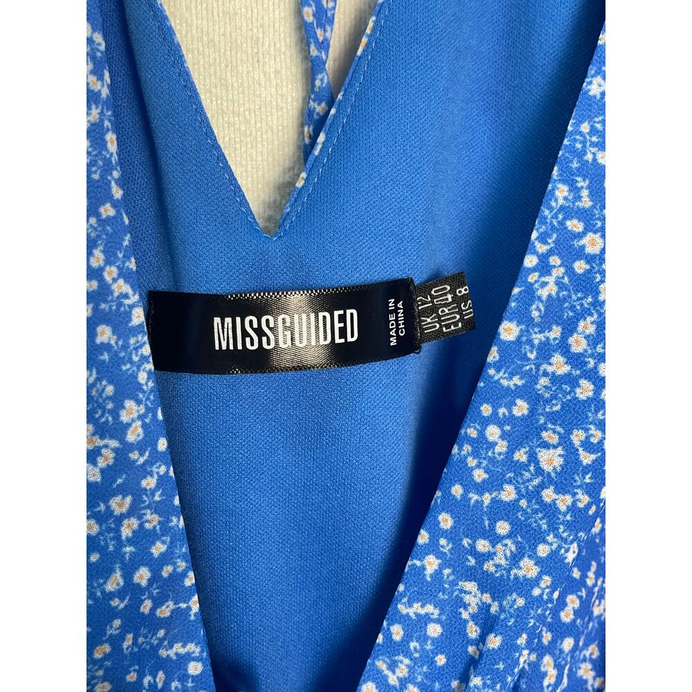 Missguided Blue Floral Flowy Mini Dress Size 8 Medium Bell Sleeve Boho - Picture 6 of 10